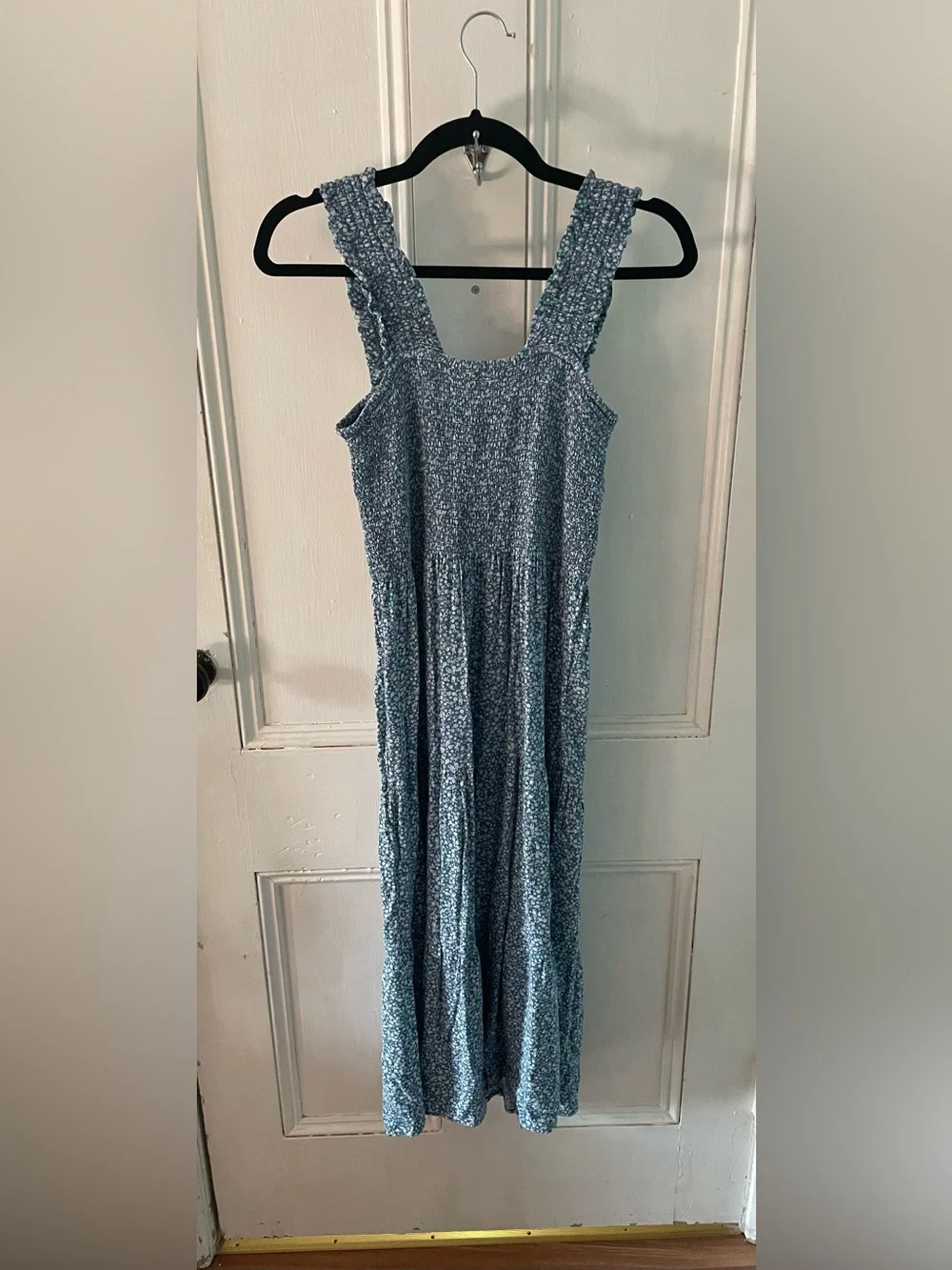 Aerie Blue Floral Smocked Maxi Dress XS Cottagecore Boho - Picture 5 of 6